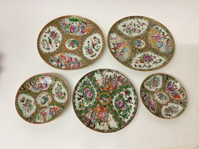 Lot 14 - Five 19th century Chinese Canton porcelain plates, the largest 25cm diameter