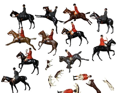 Lot 208 - Briatins lead Hunting Figures (some repainted) on Horseback, Foot, Hounds & Fox