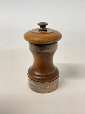 Lot 91 - Silver mounted turned wood pepper grinder (Birmingham 1926)