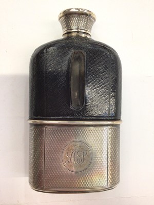 Lot 154 - Victorian silver mounted glass and leather hip flask, retailed by Asprey (London 1872)