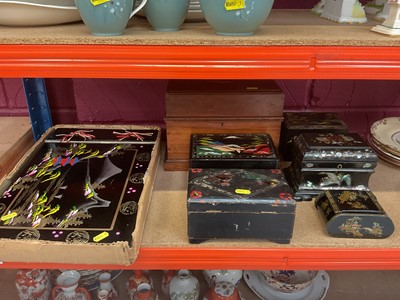 Lot 726 - Japanese lacquer boxes and a papier-mâché tea caddy