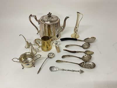 Lot 1112 - Silver two handled sugar bowl, a silver candle snuffer and a group of silver plate