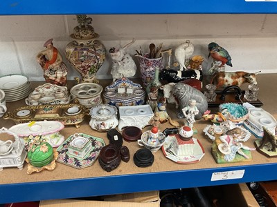 Lot 90 - Collection of mostly 19th century English and continental porcelain inkwells, together with other china and sundries