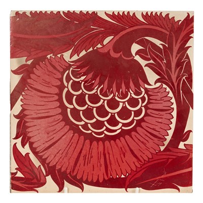 Lot 248 - William de Morgan ruby lustre 'BBB' tile, 20.5cm x 20.5cm