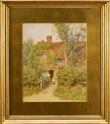 Lot 1444 - Helen Allingham (1848-1926) watercolour - 'At a Cottage Door, West Horsley', signed, 34cm x 28cm, in original gilt frame