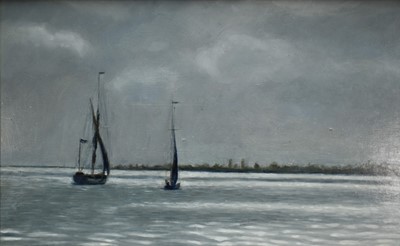 Lot 1386 - *Jacqueline Taber, oil on board - 'Evening Sail' bearing signature and Russell Gallery label to reverse, 20cm x 30cm, framed