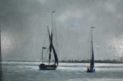 Lot 1386 - *Jacqueline Taber, oil on board - 'Evening Sail' bearing signature and Russell Gallery label to reverse, 20cm x 30cm, framed