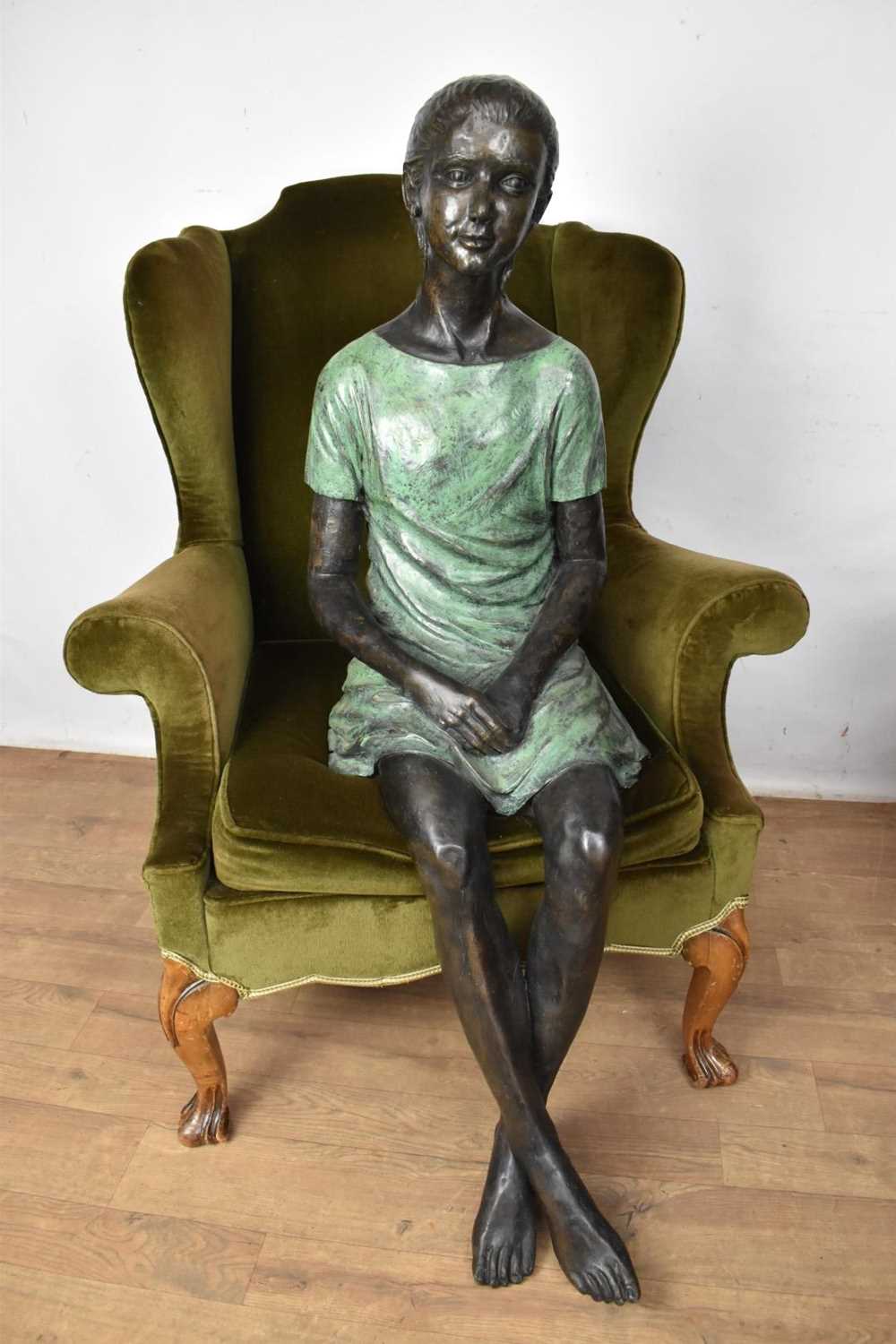 Lot 1576 - Susan Rodwell (contemporary) bronzed and patinated metal figure of a seated girl