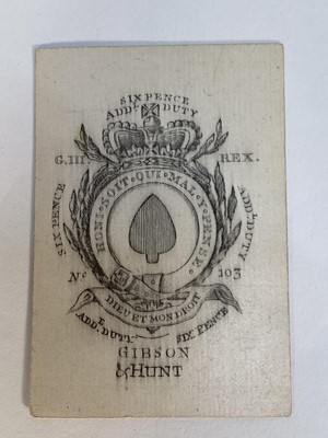 Lot Complete set of 52 single ended playing cards by Gibson and Hunt, circa 1801