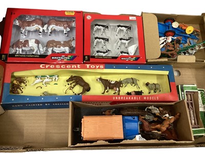 Lot 303 - Selection of boxed and unboxed farm models and figures, mostly Britains, including Show Jumping, Mini sets etc, (2 boxes)