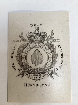 Lot Complete set of 52 Hunt and Sons standard singles ended playing cards, Circa 1810