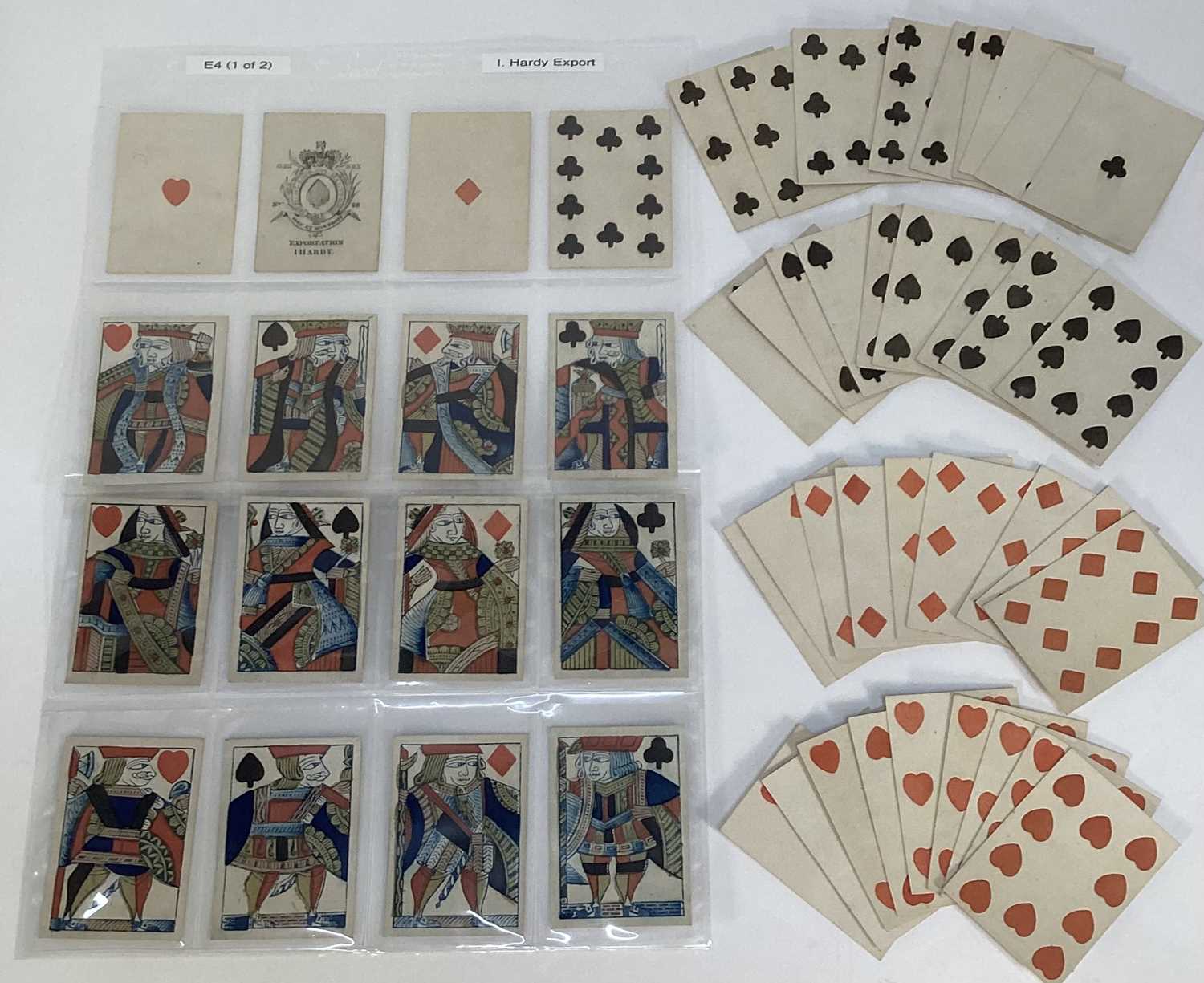 Lot Complete deck of 52 exportation playing cards by I Hardy, circa 1820