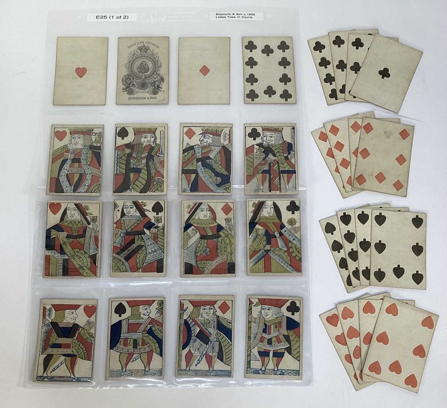 Lot Piquet deck of 32 playing cards by Stopforth & Son, circa 1835