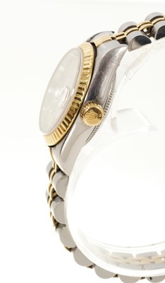 Lot 800 - Ladies' Rolex Oyster Perpetual DateJust bi-metal gold and stainless steel wristwatch, with box and papers.