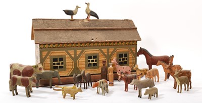 Lot 1010 - 19th century German Noah's Ark, with a large assemblage of carved animals