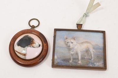 Lot 1026 - Annie F Shenton - Edwardian miniature on ivory of a dog, and a portrait on porcelain of a dog