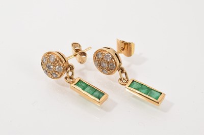 Lot 701 - Pair of diamond and emerald earrings