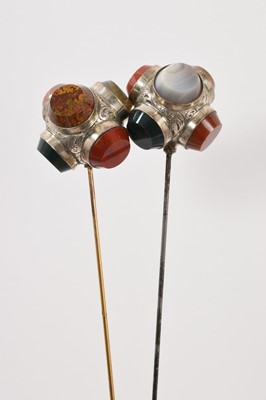 Lot 746 - Pair of 19th century Scottish agate and silver hat pins