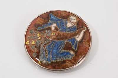 Lot 743 - Silver and enamel disc brooch depicting the Goddess Persephone