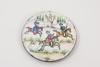 Lot 744 - Antique Persian enamel plaque depicting polo players