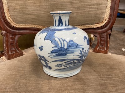 Lot 275 - 16th/17th century Chinese blue and white vase, wine cup and water dropper