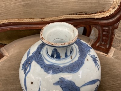 Lot 275 - 16th/17th century Chinese blue and white vase, wine cup and water dropper