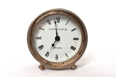 Lot 200 - Mappin and Webb silver drum desk clock