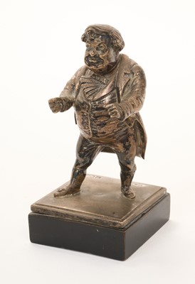 Lot 538 - Unusual Edwardian silver figure of Mr John Jorrocks, mounted on a square ebonised wood base, (London 1904), maker Marr & Sons, 13cm in overall height.