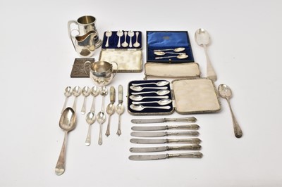 Lot 541 - Group of cased silver cutlery, silver milk jug and sugar bowl, other silver and plate