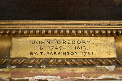 Lot 1308 - Thomas Parkinson (c.1744-1789) pair of oils on canvas in gilt frames - John Gregory (1745-1813) and Mary (Lulham) 2nd Wife of John Gregory, married 1776 - died 1827.