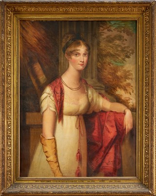 Lot 1307 - After Samuel John Stump (1778/83-1863) oil on canvas in gilt frame - portrait of Mrs Frederick Crace (Augusta Harrow Gregory) married 1807, died 1827.