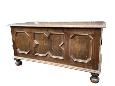 Lot 1272 - 1920s oak blanket box with geometric panelled front