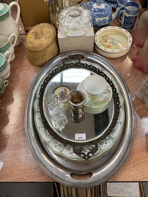 Lot 404 - Wedgwood caneware game pie dish with liner, and a group of ceramics, silver plated tray and other items.