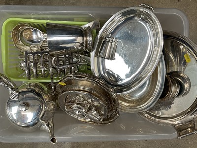 Lot 175 - Group of silver plated items to include entree dish, tray and cutlery items.