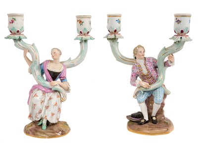 Lot 278 - Pair of Meissen figural candlesticks