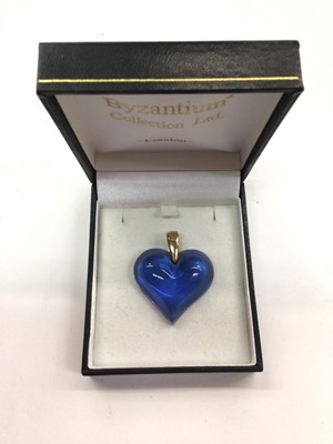 Lot 1042 - Lalique blue tinted glass heart pendant, signed