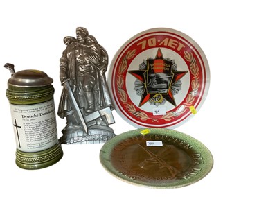 Lot 930 - Group of Russian and East German items to include two plates, a tankard and aluminium cast figure (4).