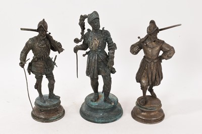 Lot 1047 - Three silvered bronze figures after Emile Coriolan Hippolyte Guillemin (1841-1907)