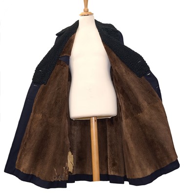 Lot 1 - H.M. King Edward VIII (later the Duke of Windsor), fine English navy wool fur lined overcoat with Astrakhan collar