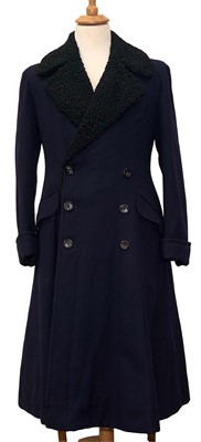 Lot 1 - H.M. King Edward VIII (later the Duke of Windsor), fine English navy wool fur lined overcoat with Astrakhan collar