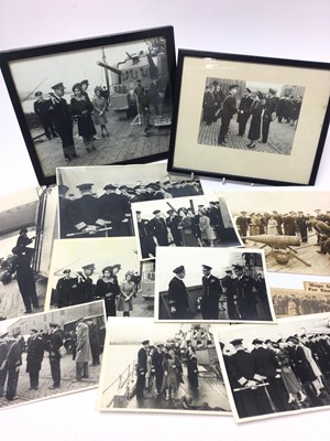 Lot 80 - Collection of WWII photographs of H.M. King George VI and family inspecting a battleship