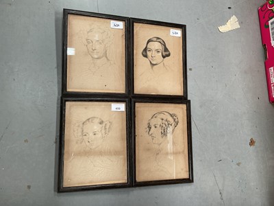 Lot 450 - Group of four 19th century pencil drawings of women, possibly the Brontë sisters.