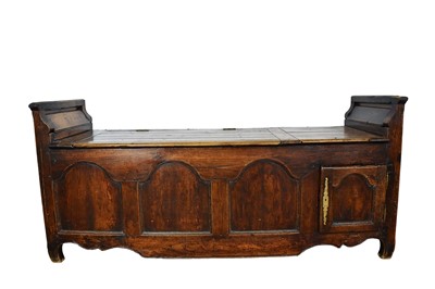 Lot 1575 - Unusual 18th century continental fruitwood settle