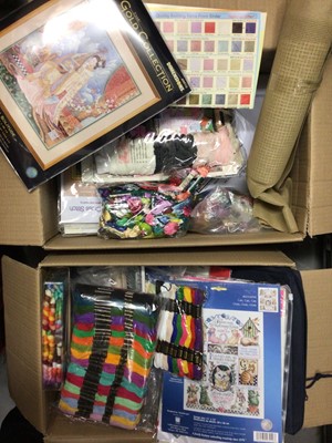 Lot 359 - Quantity of cross-stitch threads and patterns, wool etc (17 boxes)