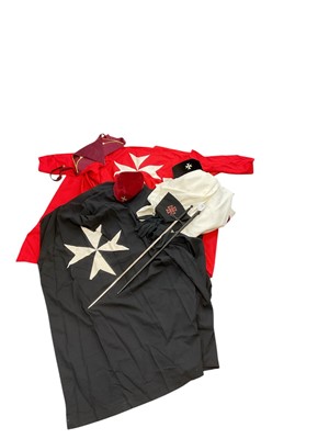 Lot 921 - Knights Templar robes, accessories and other regalia including a sword.