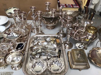 Lot 316 - Quantity of silver plate including a set of four three branch candelabrum