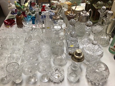 Lot 317 - Group of glass decanters, claret jugs with plated mounts and other glass ware