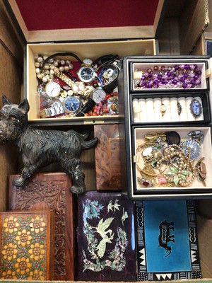 Lot 1034 - Various jewellery boxes, costume jewellery and watches including 9ct gold signet ring