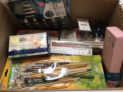 Lot 302 - Group of art material including paint sets, brushes, sketch books, calligraphy etc