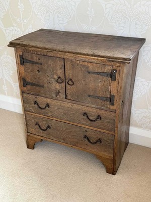 Lot 1627 - Arts and crafts rustic oak and iron mounted cabinet